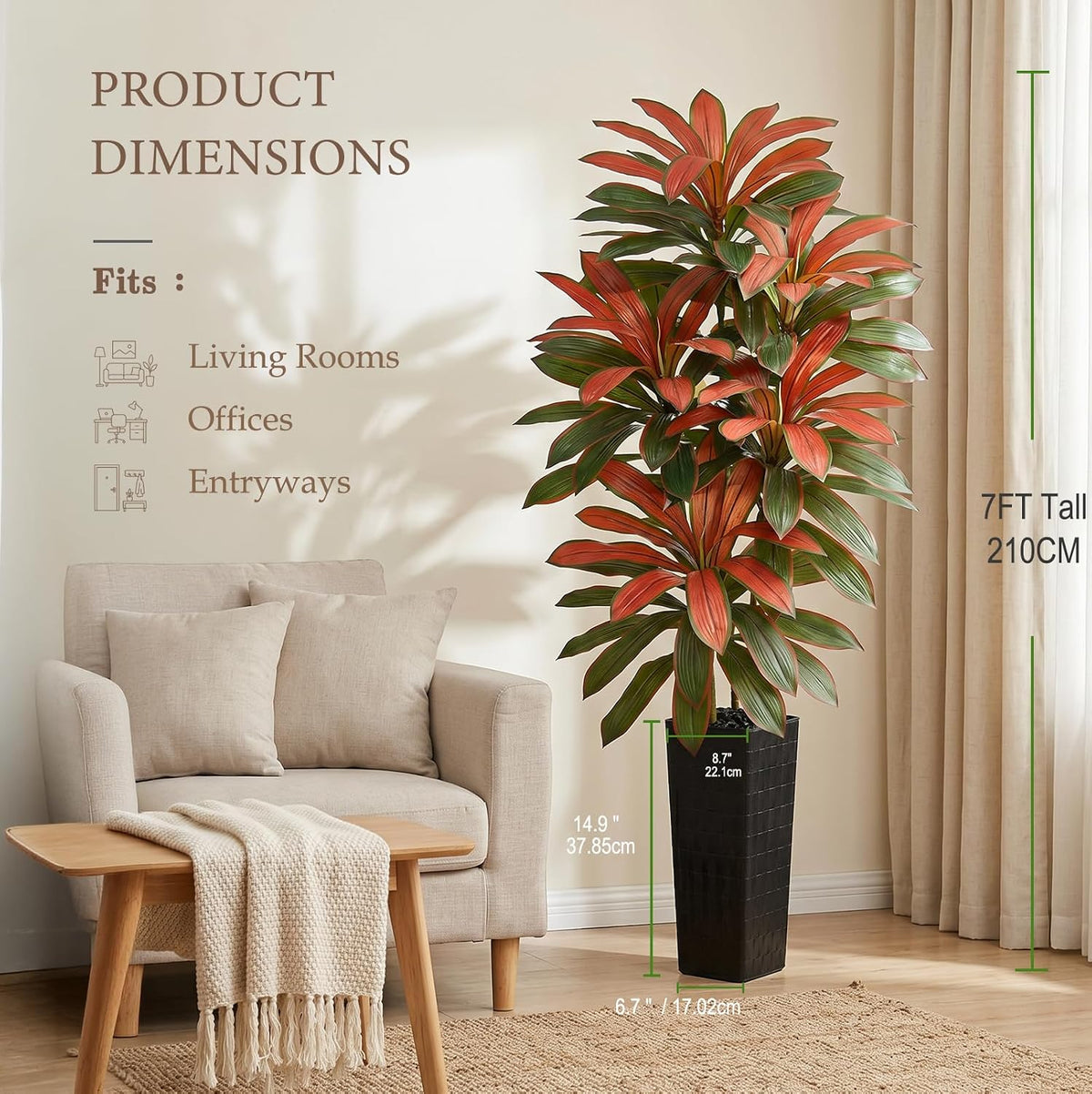 Artificial Dracaena Tree 5FT, Fake Tree with White Tall Planter