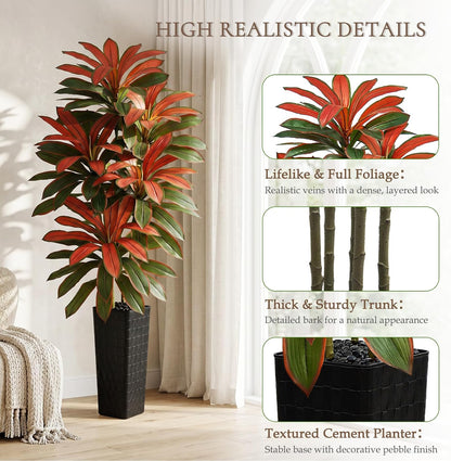 Artificial Dracaena Tree 5FT, Fake Tree with White Tall Planter