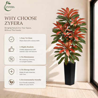 Artificial Dracaena Tree 5FT, Fake Tree with White Tall Planter