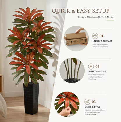 Artificial Dracaena Tree 5FT, Fake Tree with White Tall Planter