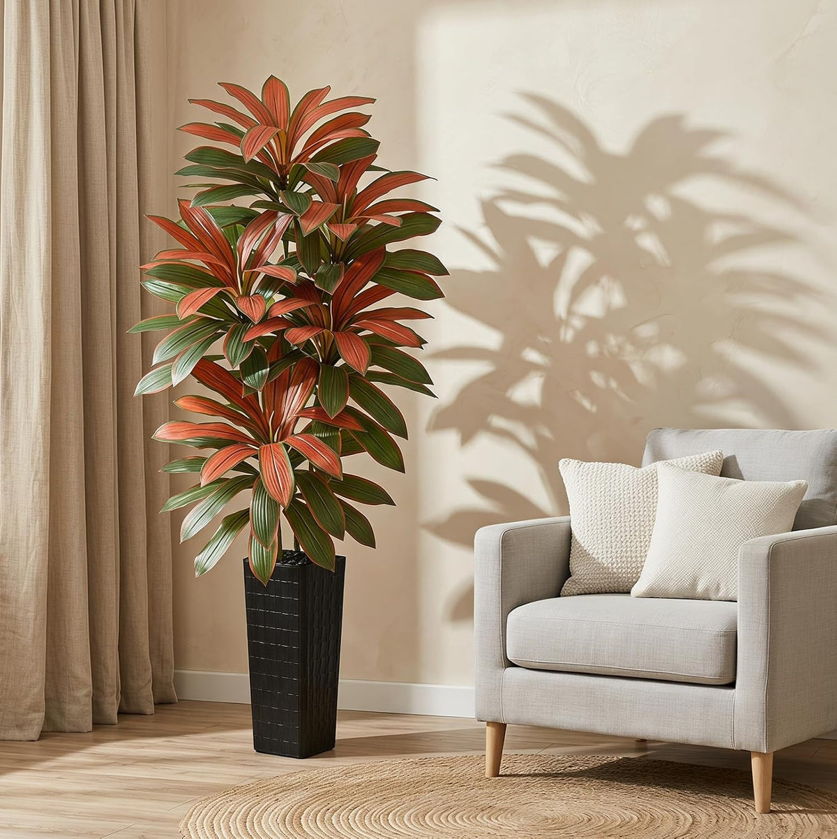 Artificial Dracaena Tree 5FT, Fake Tree with White Tall Planter