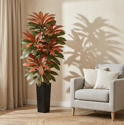 Artificial Dracaena Tree 5FT, Fake Tree with White Tall Planter