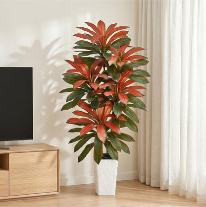 Artificial Dracaena Tree 5FT, Fake Tree with White Tall Planter