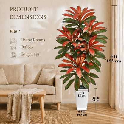 Artificial Dracaena Tree 5FT, Fake Tree with White Tall Planter