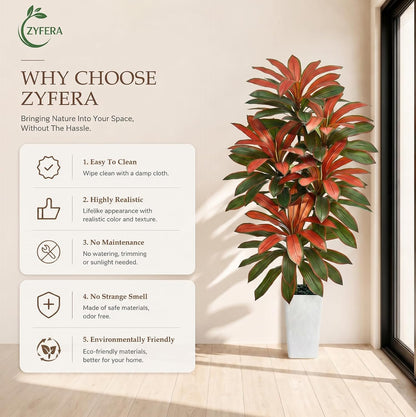 Artificial Dracaena Tree 5FT, Fake Tree with White Tall Planter