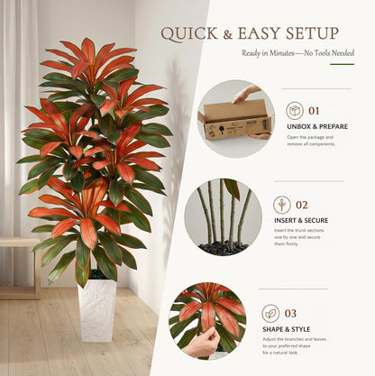 Artificial Dracaena Tree 5FT, Fake Tree with White Tall Planter