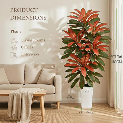 Artificial Dracaena Tree 5FT, Fake Tree with White Tall Planter