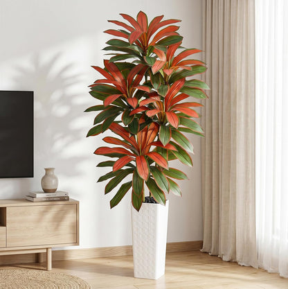 Artificial Dracaena Tree 5FT, Fake Tree with White Tall Planter