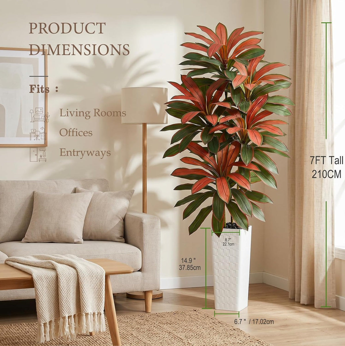 Artificial Dracaena Tree 5FT, Fake Tree with White Tall Planter