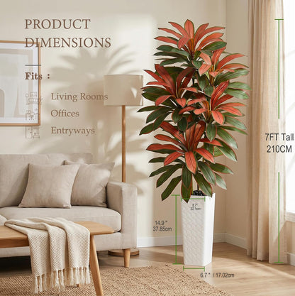Artificial Dracaena Tree 5FT, Fake Tree with White Tall Planter