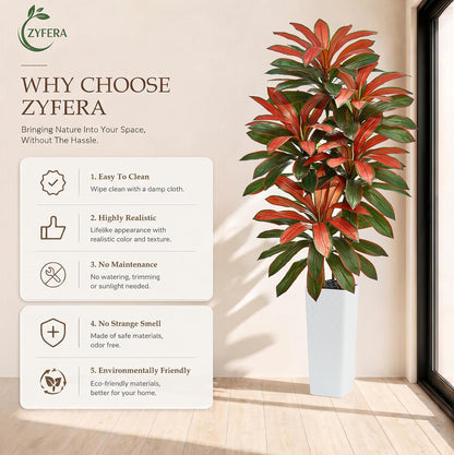 Artificial Dracaena Tree 5FT, Fake Tree with White Tall Planter