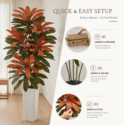 Artificial Dracaena Tree 5FT, Fake Tree with White Tall Planter