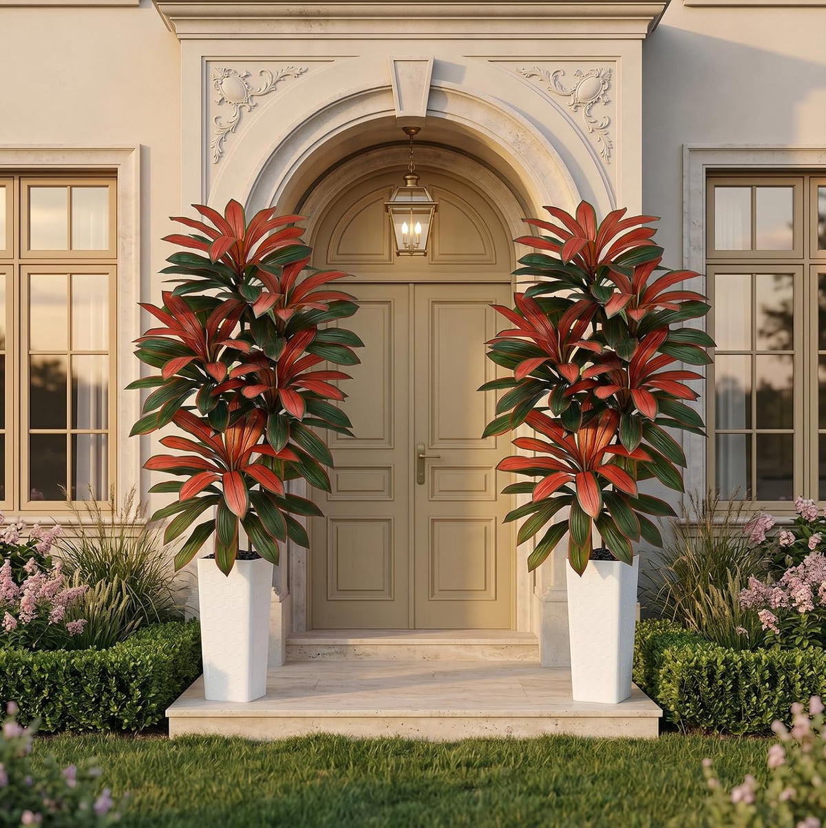 Artificial Dracaena Tree 5FT, Fake Tree with White Tall Planter