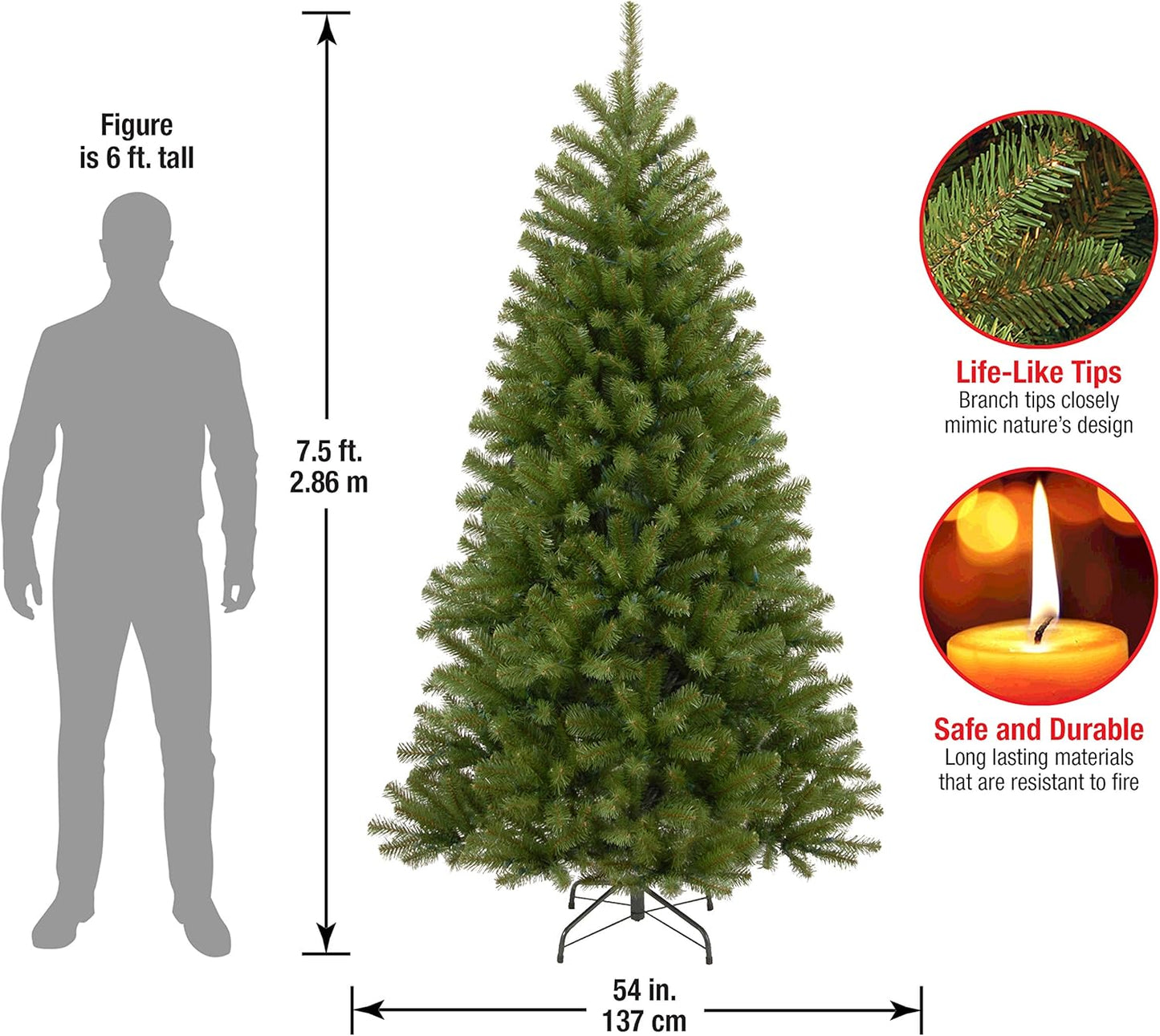 7.5ft Unlit North Valley Spruce Christmas Tree | 1,346 Tips, Includes Stand, Artificial, Green
