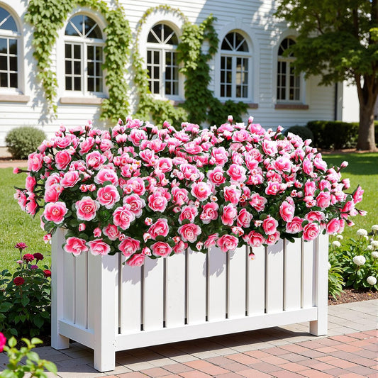 8 Large Bundles Artificial Flowers for Outdoors Spring Decoration, UV Resistant Faux Flowers Silk Camellia Realistic Fake Flowers for Yard Patio Planter Porch Balcony Garden, Red