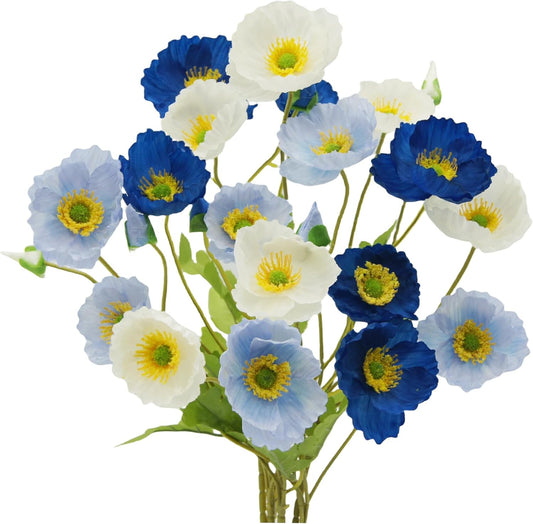 6pcs Artificial Poppy Flowers Silk Fake Poppy Flowers with Stems Faux Poppy Real Touch Flowers for Home Kitchen Table Centerpieces Floral Arrangement Wedding Bouquet Mixed Decoration