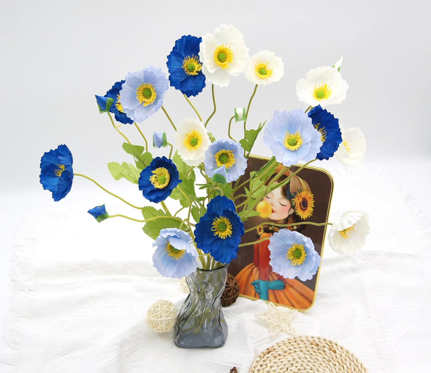 6pcs Artificial Poppy Flowers Silk Fake Poppy Flowers with Stems Faux Poppy Real Touch Flowers for Home Kitchen Table Centerpieces Floral Arrangement Wedding Bouquet Mixed Decoration