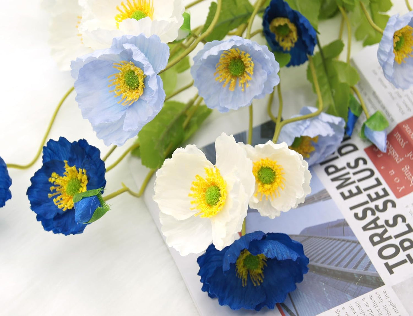 6pcs Artificial Poppy Flowers Silk Fake Poppy Flowers with Stems Faux Poppy Real Touch Flowers for Home Kitchen Table Centerpieces Floral Arrangement Wedding Bouquet Mixed Decoration