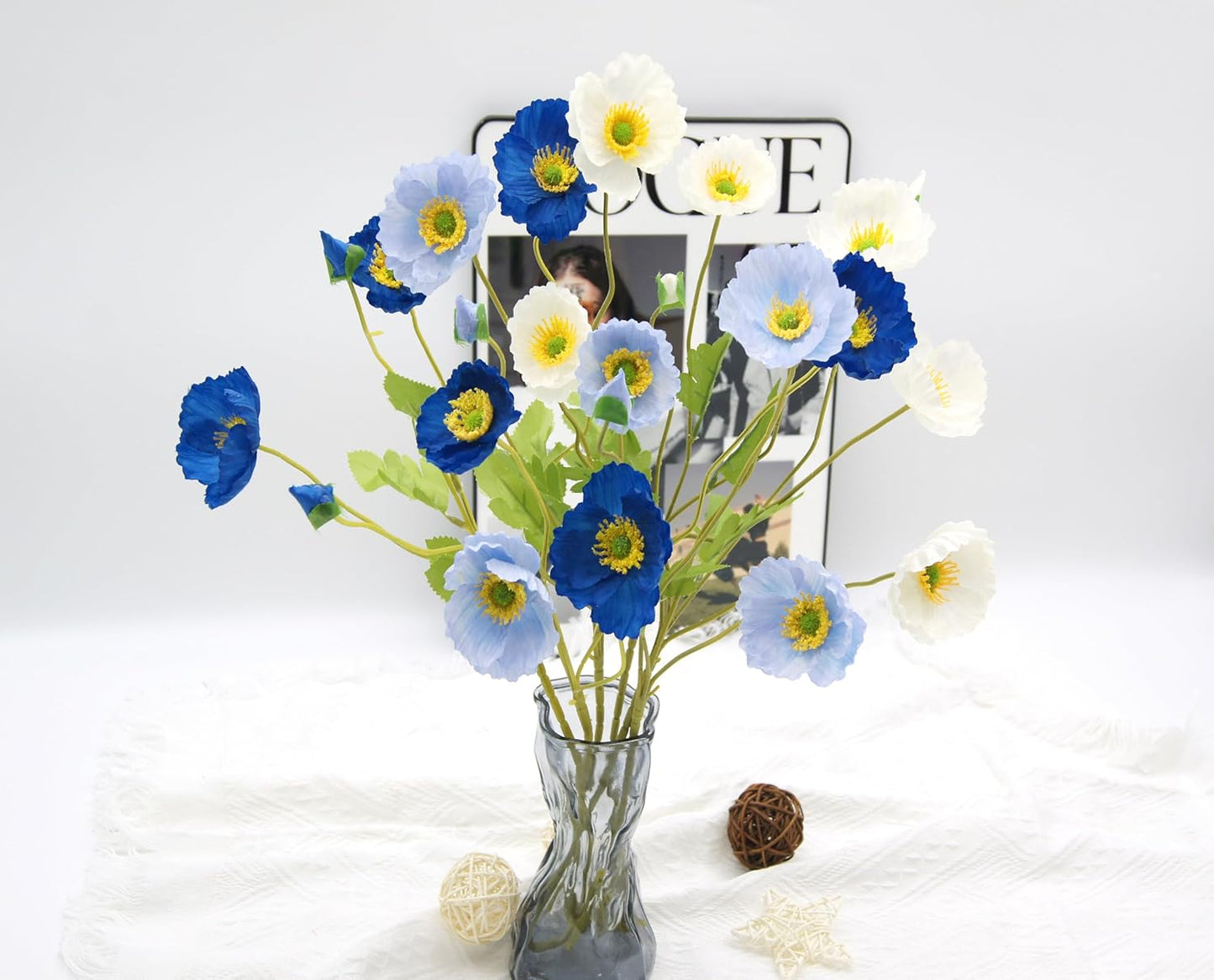 6pcs Artificial Poppy Flowers Silk Fake Poppy Flowers with Stems Faux Poppy Real Touch Flowers for Home Kitchen Table Centerpieces Floral Arrangement Wedding Bouquet Mixed Decoration