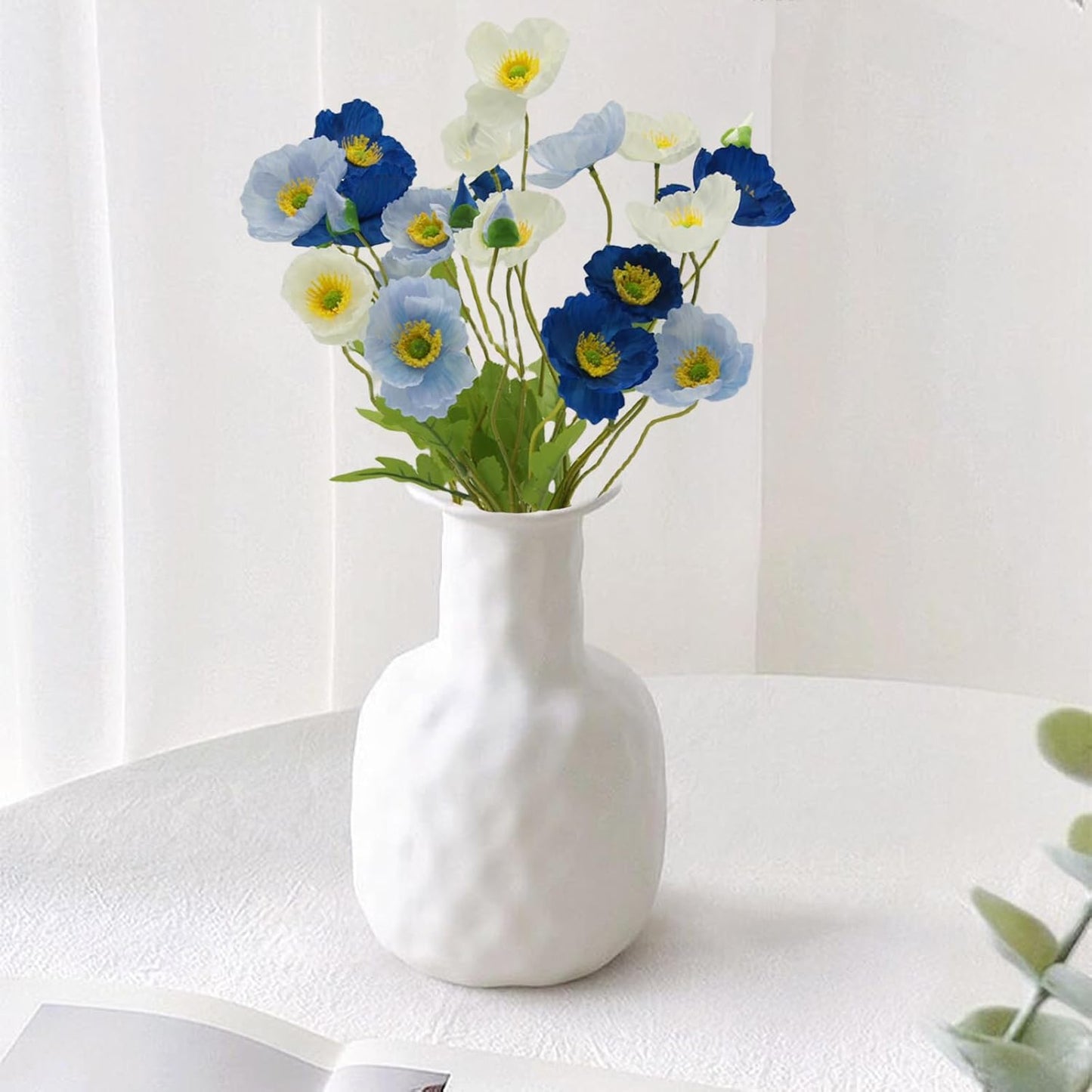 6pcs Artificial Poppy Flowers Silk Fake Poppy Flowers with Stems Faux Poppy Real Touch Flowers for Home Kitchen Table Centerpieces Floral Arrangement Wedding Bouquet Mixed Decoration