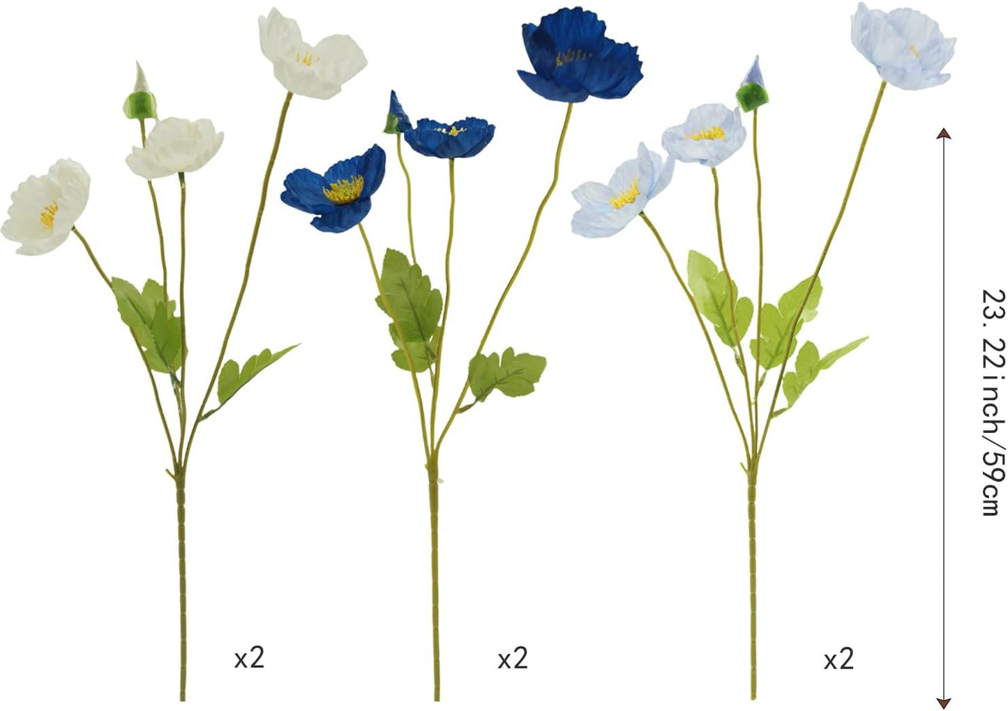 6pcs Artificial Poppy Flowers Silk Fake Poppy Flowers with Stems Faux Poppy Real Touch Flowers for Home Kitchen Table Centerpieces Floral Arrangement Wedding Bouquet Mixed Decoration