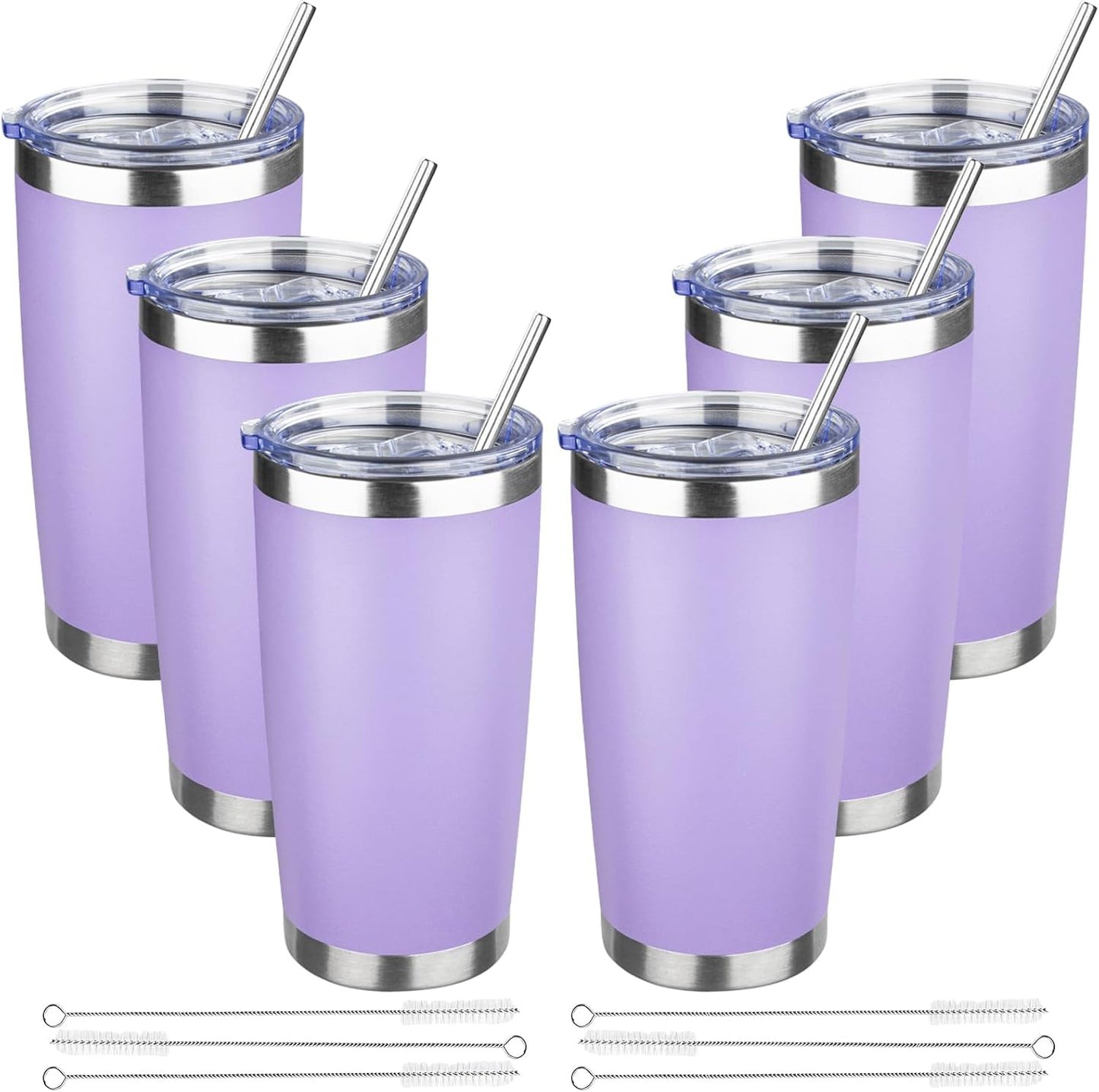 20 oz Tumbler with Lids and Straws, Stainless Steel Insulated Travel Coffee Mug, Double Wall Vacuum Insulated Tumblers, Powder Coated Coffee Tumbler for Cold & Hot Drinks (Yellow, 6 Pack)