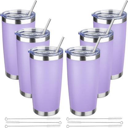 20 oz Tumbler with Lids and Straws, Stainless Steel Insulated Travel Coffee Mug, Double Wall Vacuum Insulated Tumblers, Powder Coated Coffee Tumbler for Cold & Hot Drinks (Yellow, 6 Pack)