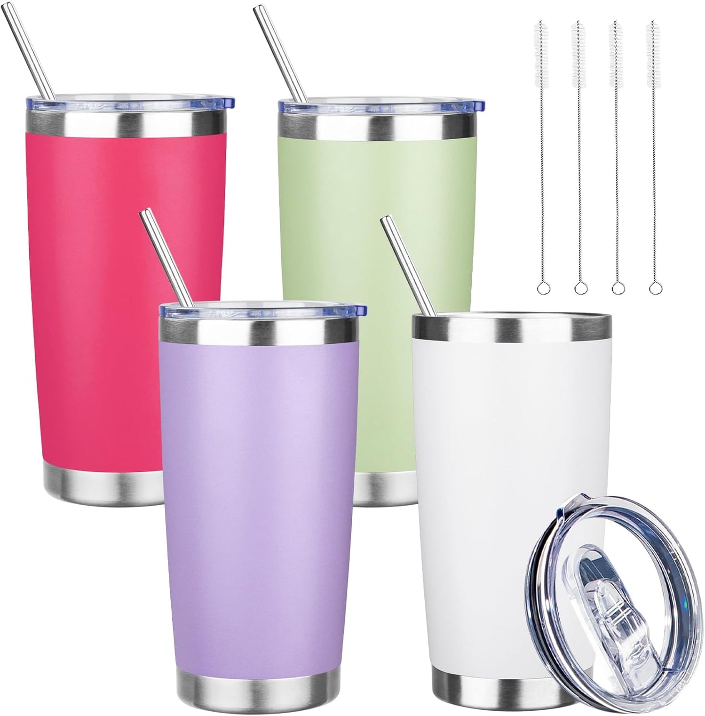 20 oz Tumbler with Lids and Straws, Stainless Steel Insulated Travel Coffee Mug, Double Wall Vacuum Insulated Tumblers, Powder Coated Coffee Tumbler for Cold & Hot Drinks (Yellow, 6 Pack)