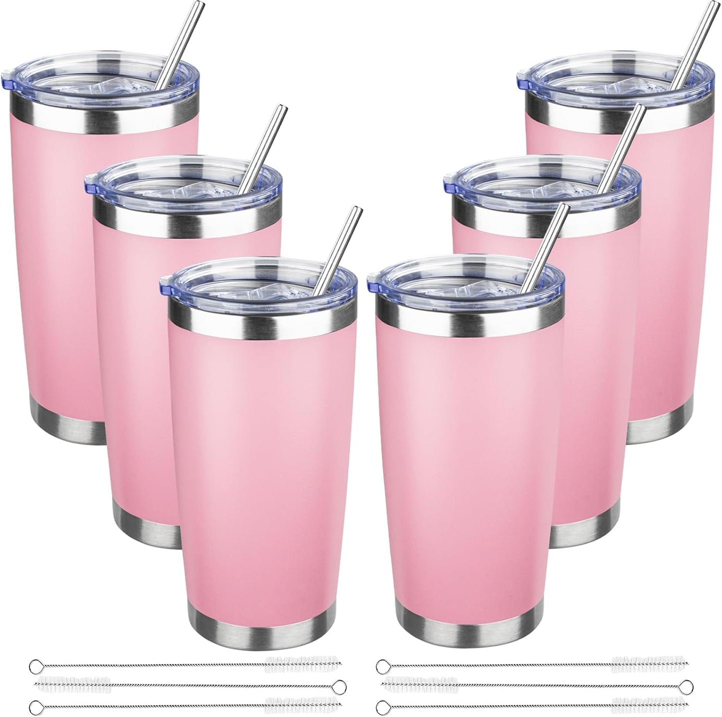 20 oz Tumbler with Lids and Straws, Stainless Steel Insulated Travel Coffee Mug, Double Wall Vacuum Insulated Tumblers, Powder Coated Coffee Tumbler for Cold & Hot Drinks (Yellow, 6 Pack)
