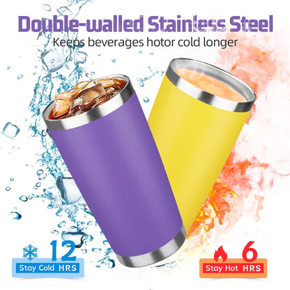 20 oz Tumbler with Lids and Straws, Stainless Steel Insulated Travel Coffee Mug, Double Wall Vacuum Insulated Tumblers, Powder Coated Coffee Tumbler for Cold & Hot Drinks (Yellow, 6 Pack)