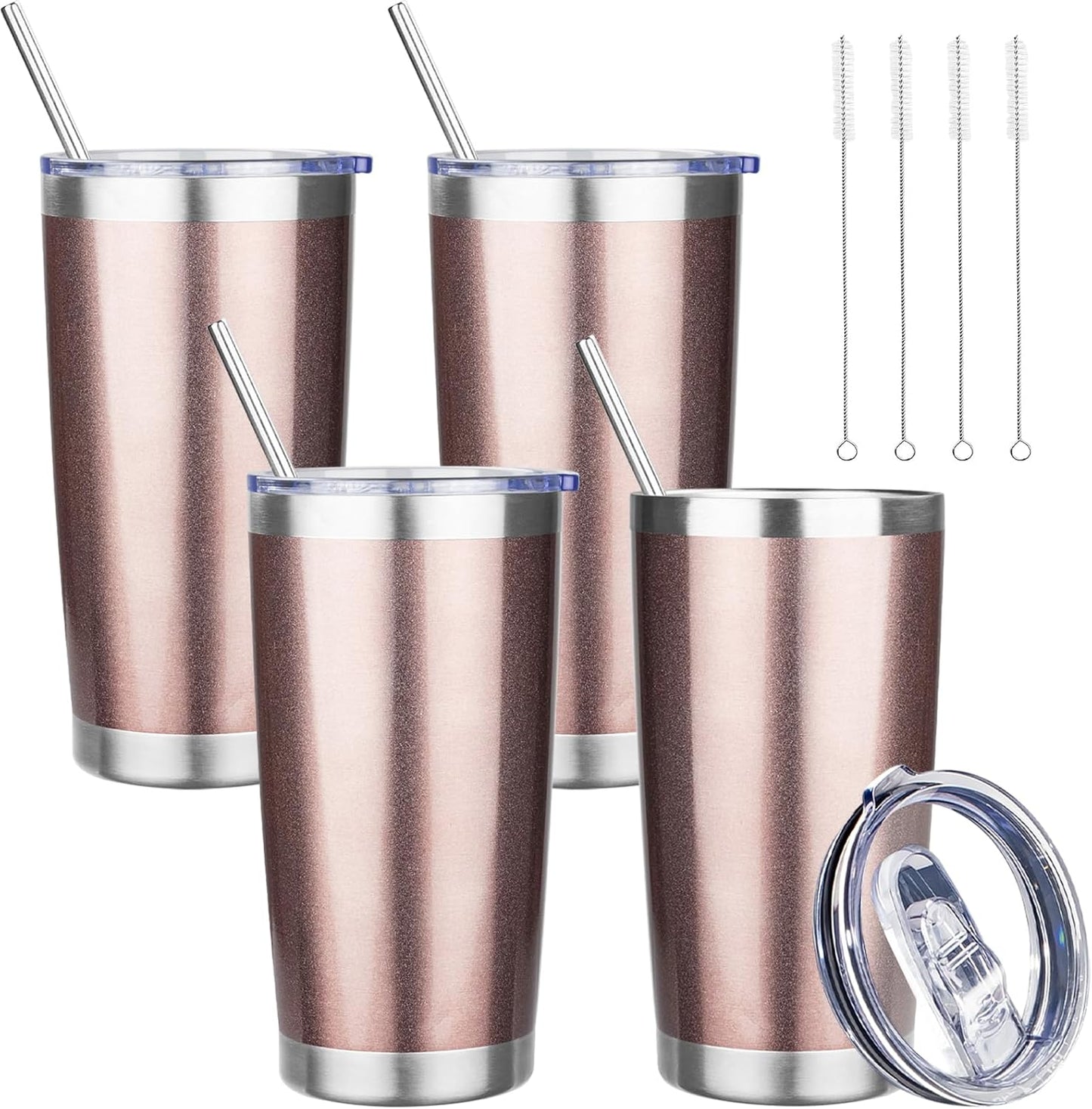 20 oz Tumbler with Lids and Straws, Stainless Steel Insulated Travel Coffee Mug, Double Wall Vacuum Insulated Tumblers, Powder Coated Coffee Tumbler for Cold & Hot Drinks (Yellow, 6 Pack)