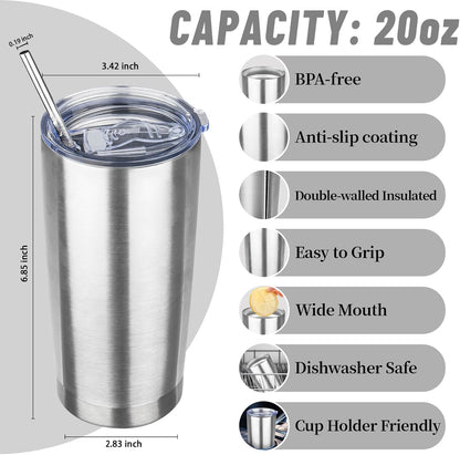 20 oz Tumbler with Lids and Straws, Stainless Steel Insulated Travel Coffee Mug, Double Wall Vacuum Insulated Tumblers, Powder Coated Coffee Tumbler for Cold & Hot Drinks (Yellow, 6 Pack)