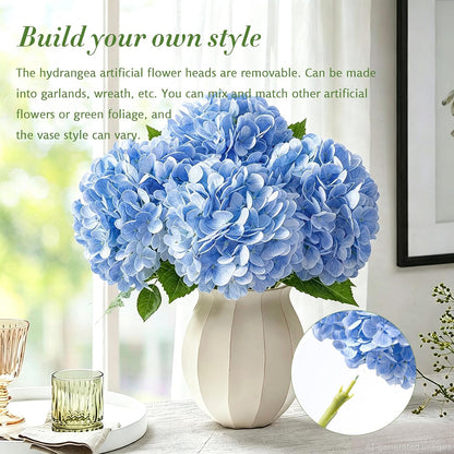 4 Pcs Artificial Hydrangea Silk Flowers with Stems, 19.7" Blue Faux Hydrangeas Bouquet, 240 Petals, Suitable for Shady Places & Waterproof Fake Flower for Indoor Wedding Home Decor