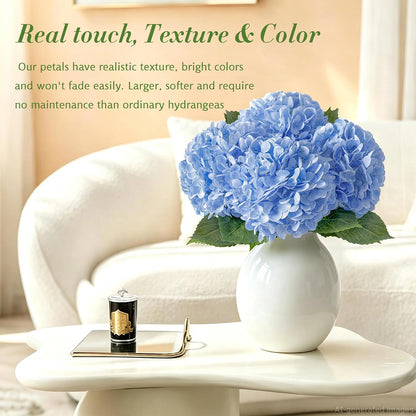 4 Pcs Artificial Hydrangea Silk Flowers with Stems, 19.7" Blue Faux Hydrangeas Bouquet, 240 Petals, Suitable for Shady Places & Waterproof Fake Flower for Indoor Wedding Home Decor