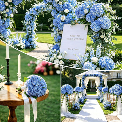 4 Pcs Artificial Hydrangea Silk Flowers with Stems, 19.7" Blue Faux Hydrangeas Bouquet, 240 Petals, Suitable for Shady Places & Waterproof Fake Flower for Indoor Wedding Home Decor