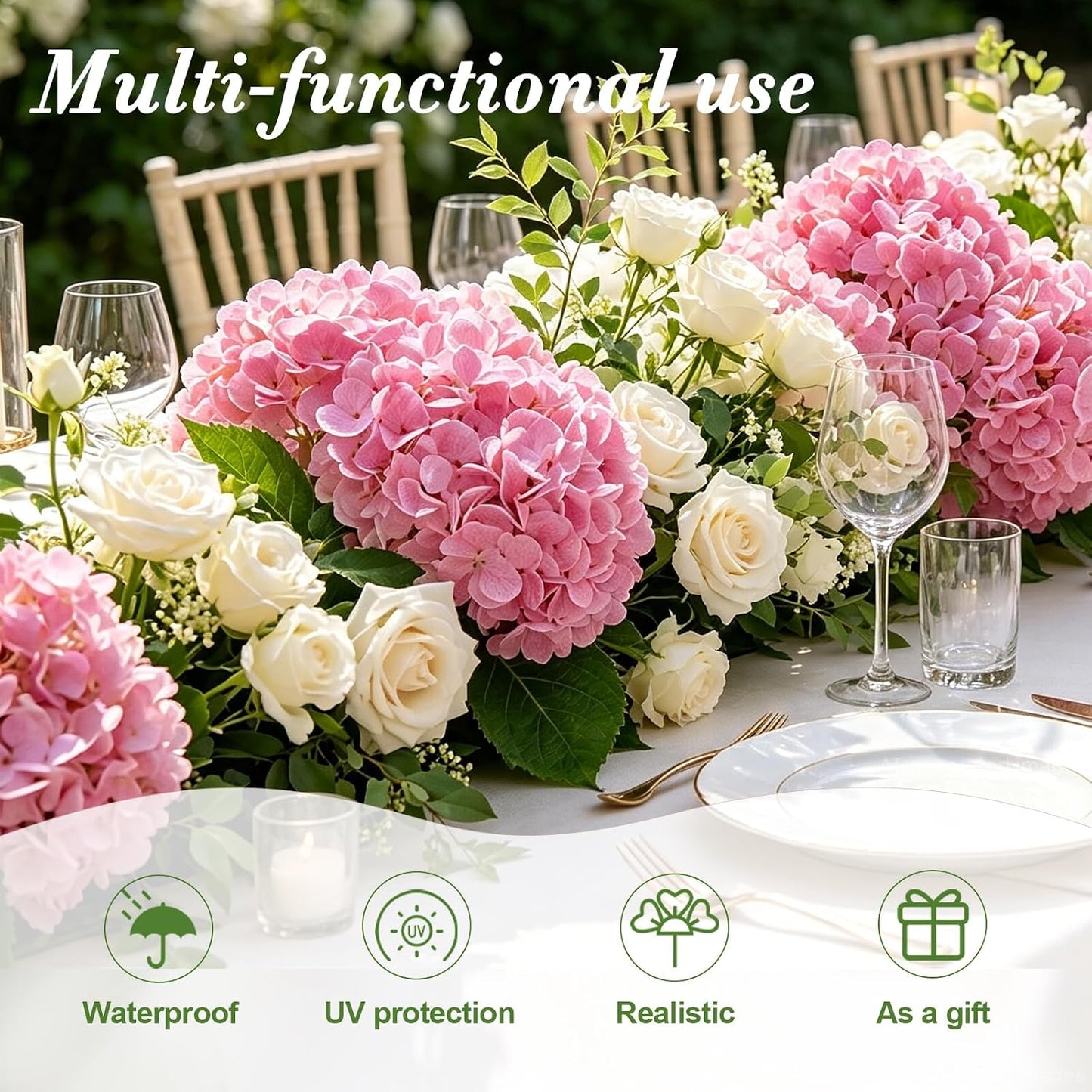 4 Pcs Artificial Hydrangea Silk Flowers with Stems, 19.7" Blue Faux Hydrangeas Bouquet, 240 Petals, Suitable for Shady Places & Waterproof Fake Flower for Indoor Wedding Home Decor