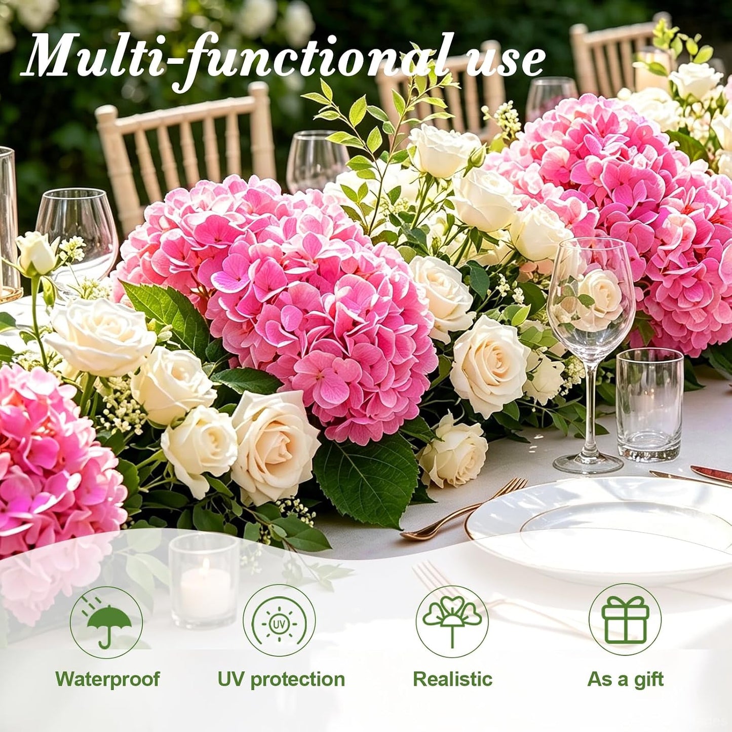 4 Pcs Artificial Hydrangea Silk Flowers with Stems, 19.7" Blue Faux Hydrangeas Bouquet, 240 Petals, Suitable for Shady Places & Waterproof Fake Flower for Indoor Wedding Home Decor