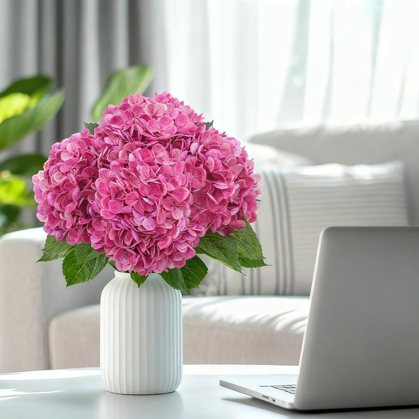 4 Pcs Artificial Hydrangea Silk Flowers with Stems, 19.7" Blue Faux Hydrangeas Bouquet, 240 Petals, Suitable for Shady Places & Waterproof Fake Flower for Indoor Wedding Home Decor