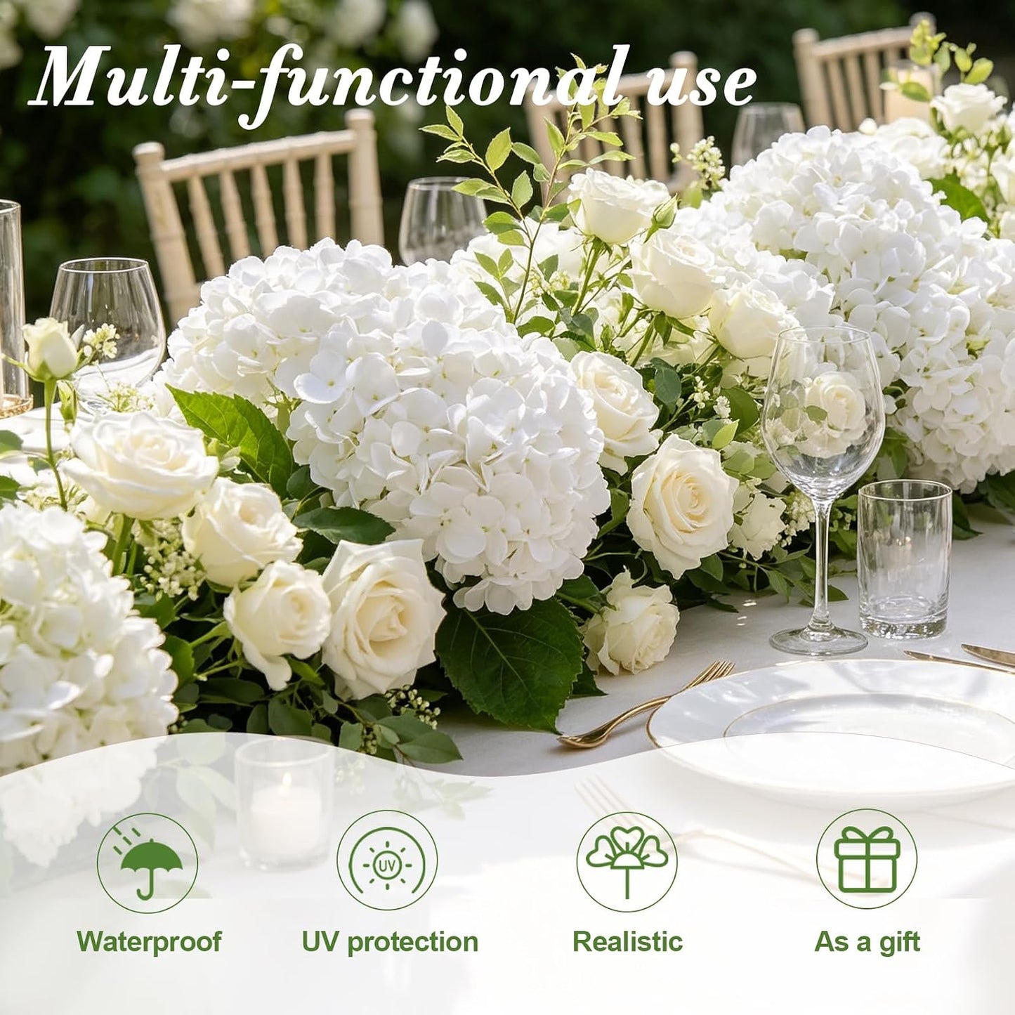 4 Pcs Artificial Hydrangea Silk Flowers with Stems, 19.7" Blue Faux Hydrangeas Bouquet, 240 Petals, Suitable for Shady Places & Waterproof Fake Flower for Indoor Wedding Home Decor