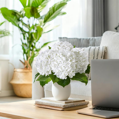 4 Pcs Artificial Hydrangea Silk Flowers with Stems, 19.7" Blue Faux Hydrangeas Bouquet, 240 Petals, Suitable for Shady Places & Waterproof Fake Flower for Indoor Wedding Home Decor