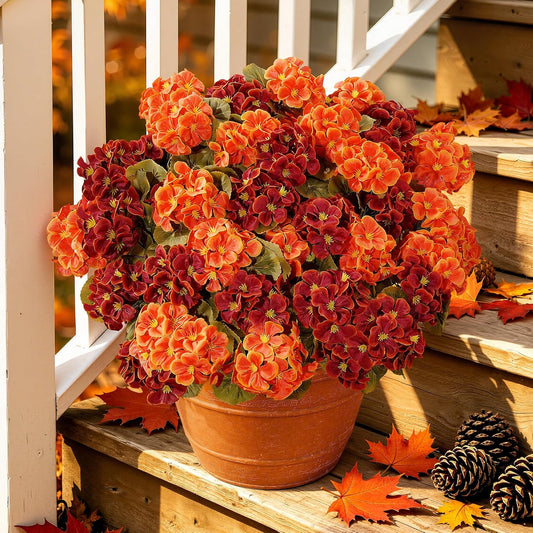 Artificial Flowers for Outdoors, 6 Bundles Realistic Faux Silk Red Geraniums Flowers UV Resistant No Fade Fake Plants for Outside Planter Christmas Front Porch Garden Patio Balcony Yard Decor