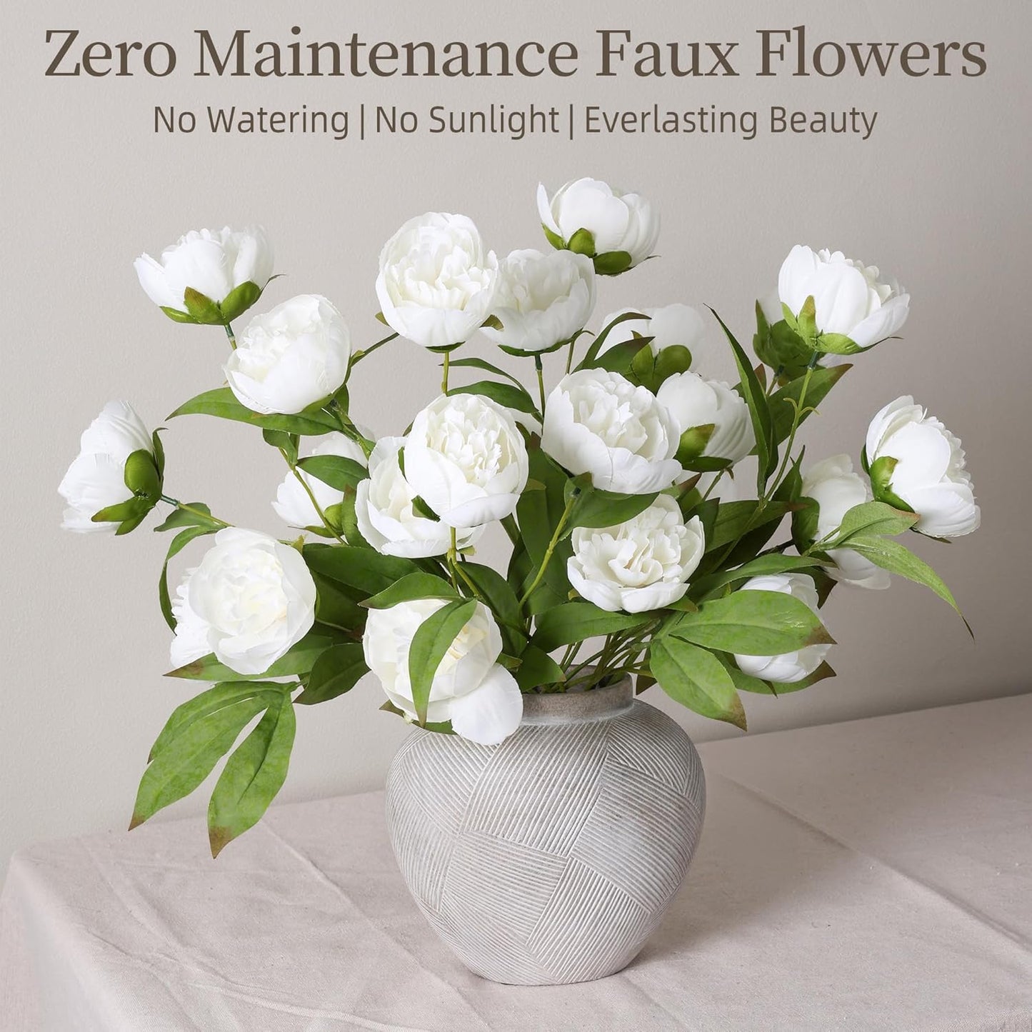 6 Pcs Peony Artificial Flowers for Vase 27" - Fake Stems (Beige) | Bulk, Faux Silk Flowers, DIY Bouquet, Centerpieces, Wedding Shower, Arrangements, Home Decor