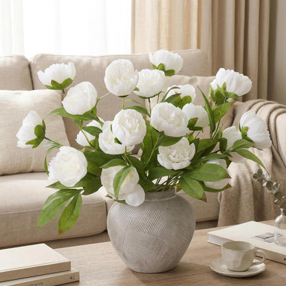 6 Pcs Peony Artificial Flowers for Vase 27" - Fake Stems (Beige) | Bulk, Faux Silk Flowers, DIY Bouquet, Centerpieces, Wedding Shower, Arrangements, Home Decor