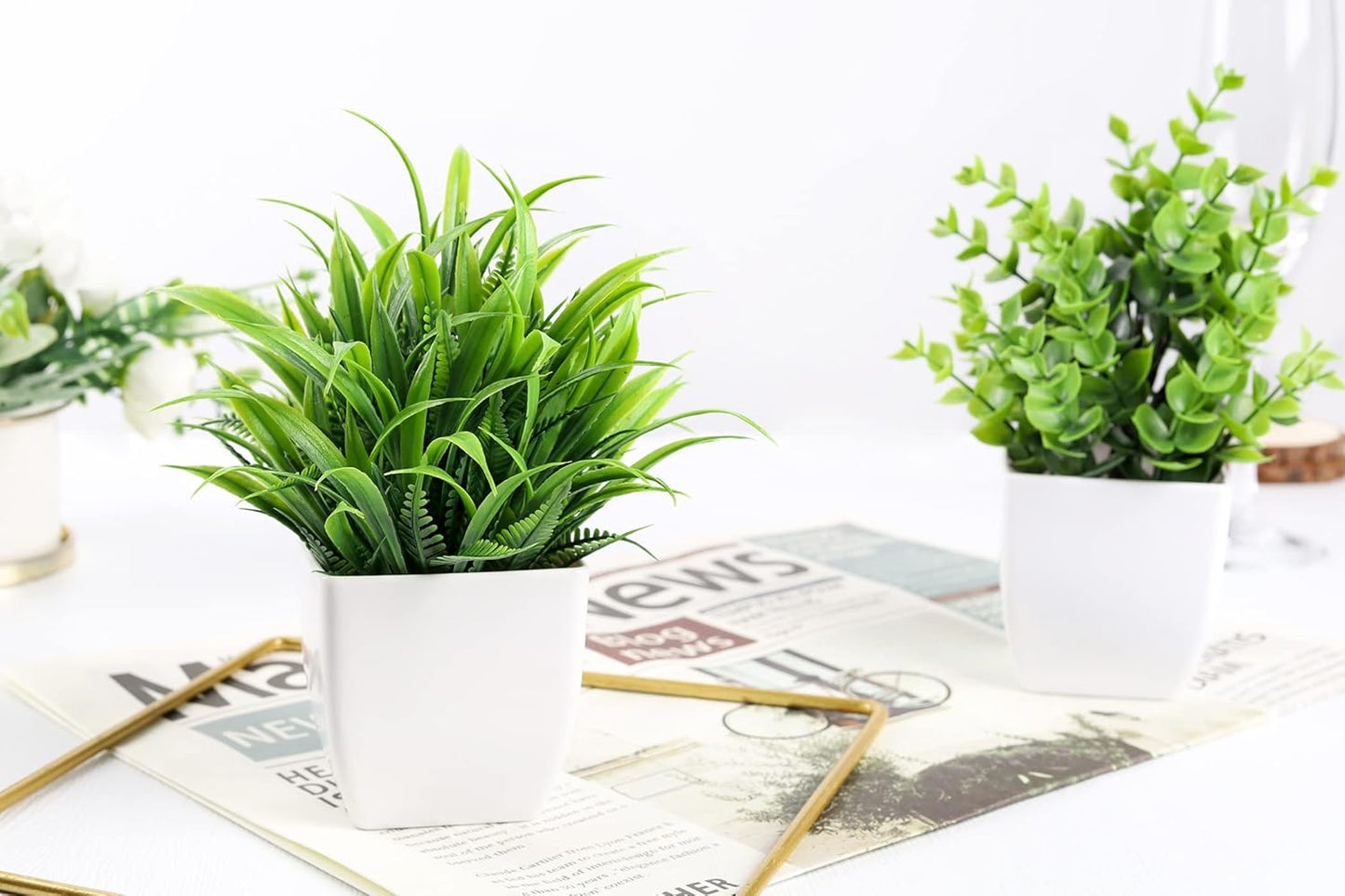 2 Pack Fake Plants Small Plants for Bathroom Office Decor | Mini cute faux plants, table desk home laundry room entryway decor, bathroom classroom decor, maintenance-free
