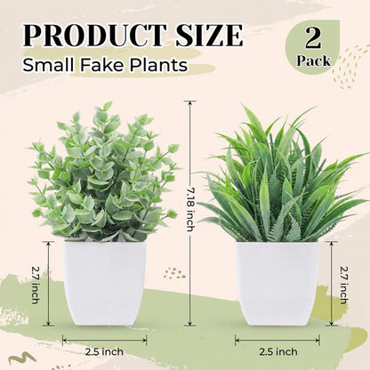 2 Pack Fake Plants Small Plants for Bathroom Office Decor | Mini cute faux plants, table desk home laundry room entryway decor, bathroom classroom decor, maintenance-free