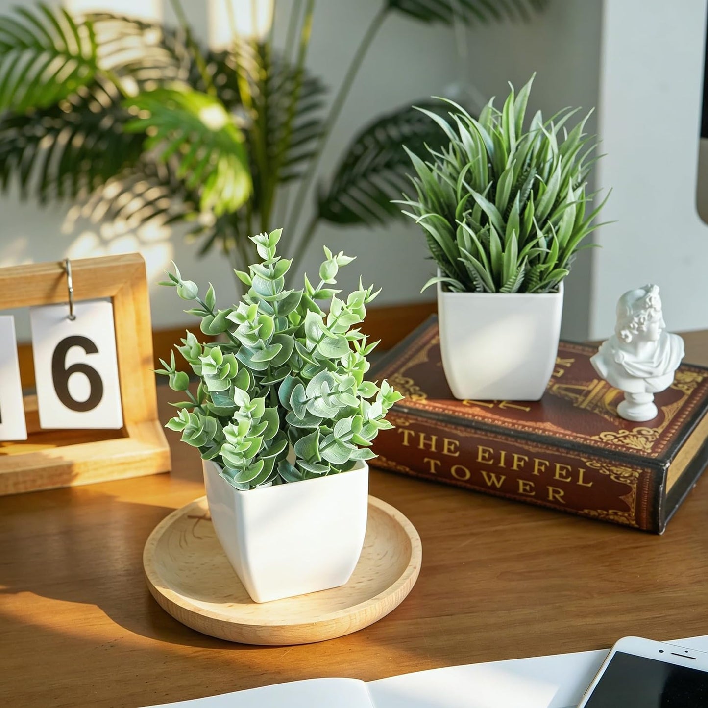 2 Pack Fake Plants Small Plants for Bathroom Office Decor | Mini cute faux plants, table desk home laundry room entryway decor, bathroom classroom decor, maintenance-free