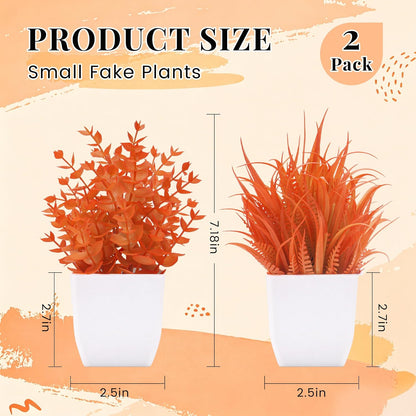 2 Pack Fake Plants Small Plants for Bathroom Office Decor | Mini cute faux plants, table desk home laundry room entryway decor, bathroom classroom decor, maintenance-free