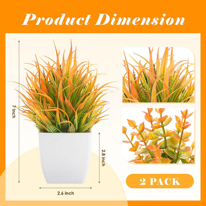 2 Pack Fake Plants Small Plants for Bathroom Office Decor | Mini cute faux plants, table desk home laundry room entryway decor, bathroom classroom decor, maintenance-free