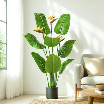 5FT Artificial Bird of Paradise Plant with Flowers, Tall Tropical Fake Plant Indoor, Large Artificial Plant for Living Room, Office Decor, Faux Floor Plant with Pot