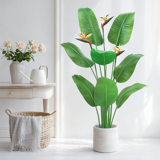 5FT Artificial Bird of Paradise Plant with Flowers, Tall Tropical Fake Plant Indoor, Large Artificial Plant for Living Room, Office Decor, Faux Floor Plant with Pot